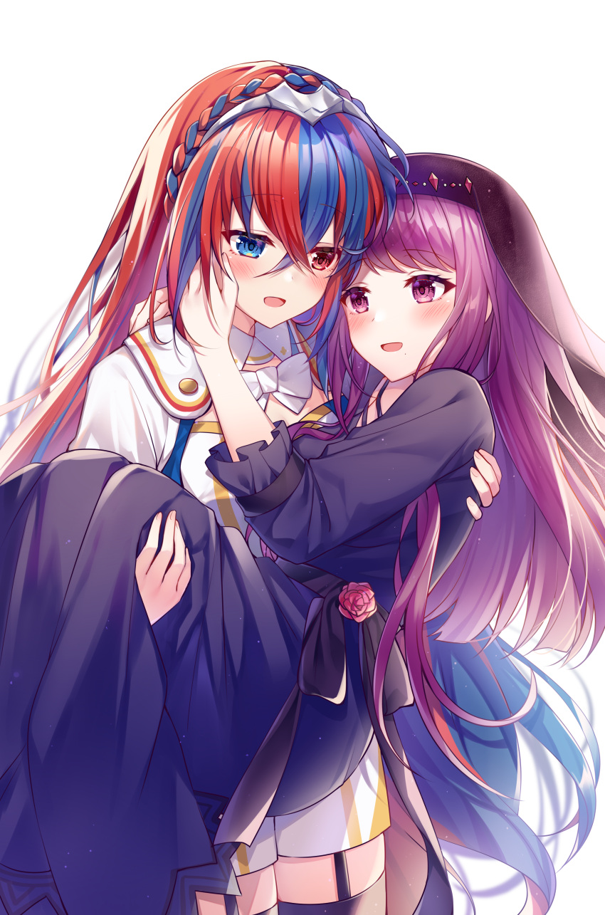 absurdres, alear_(female)_(fire_emblem), alear_(fire_emblem), blue_dress, blue_hair, blush, carrying, dress