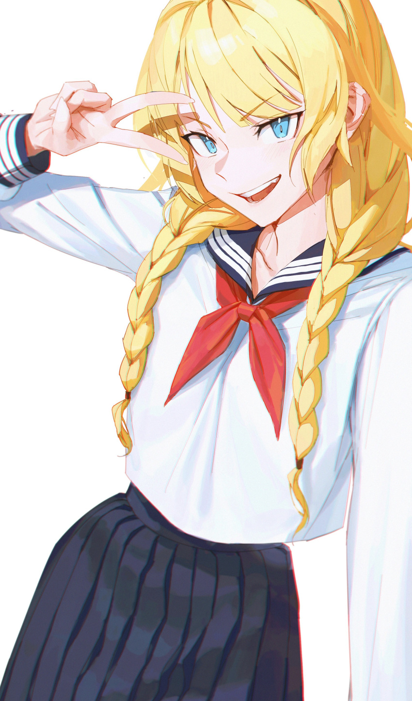 1girl, absurdres, analogue:_a_hate_story, bangs, black_skirt, blonde_hair, blue_eyes, blush