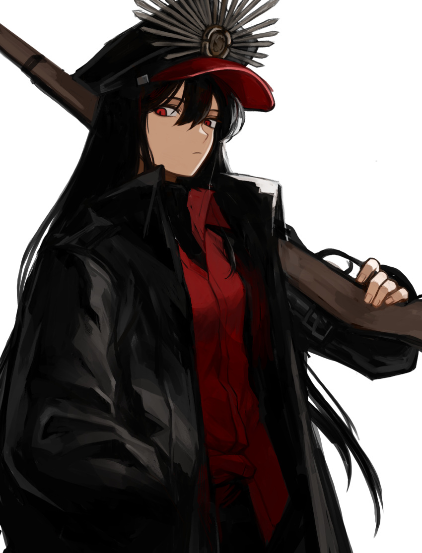 1girl, badnick69_(camchi), black_coat, black_hair, black_undershirt, closed_mouth, coat, collared_shirt