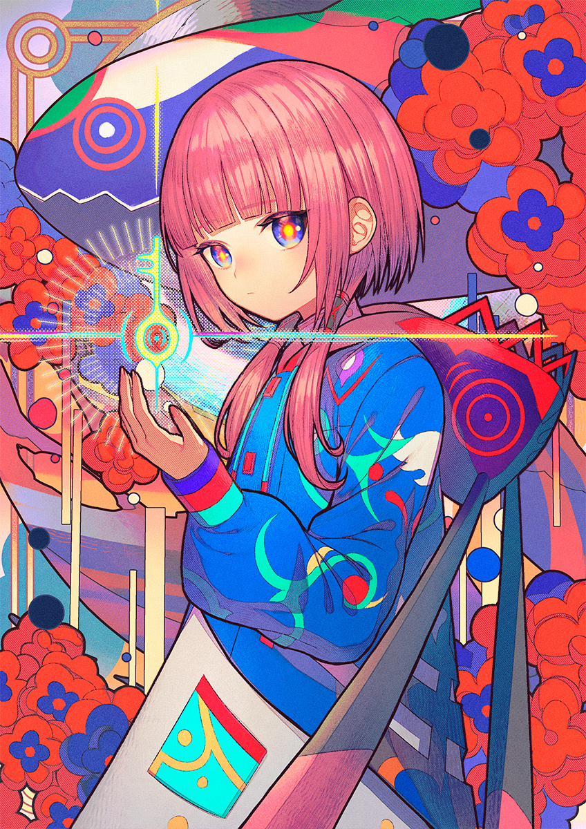 1girl, bangs, blue_eyes, blue_jacket, blunt_bangs, braid, closed_mouth, commentary_request