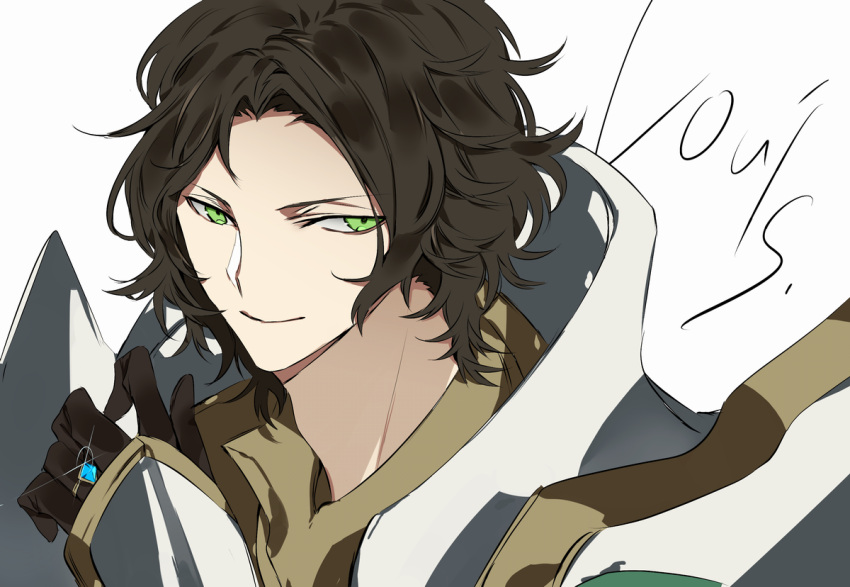 1boy, armor, ayyataka, black_gloves, black_hair, character_name, fire_emblem, fire_emblem_engage