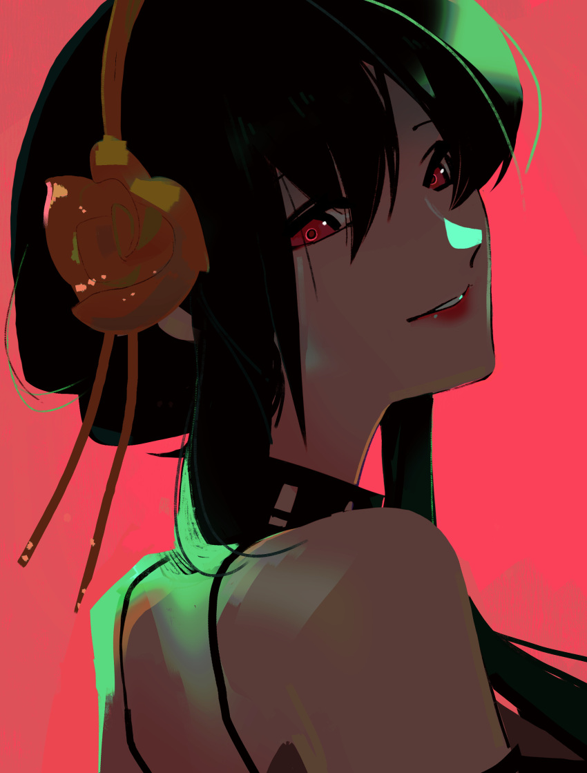 1girl, absurdres, black_dress, black_hair, dress, gold_hairband, hairband, highres