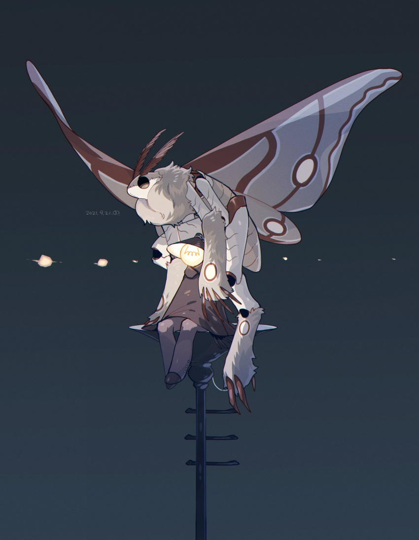 2others, arthropod_girl, black_cloak, black_footwear, cloak, commentary_request, dated, grey_pants