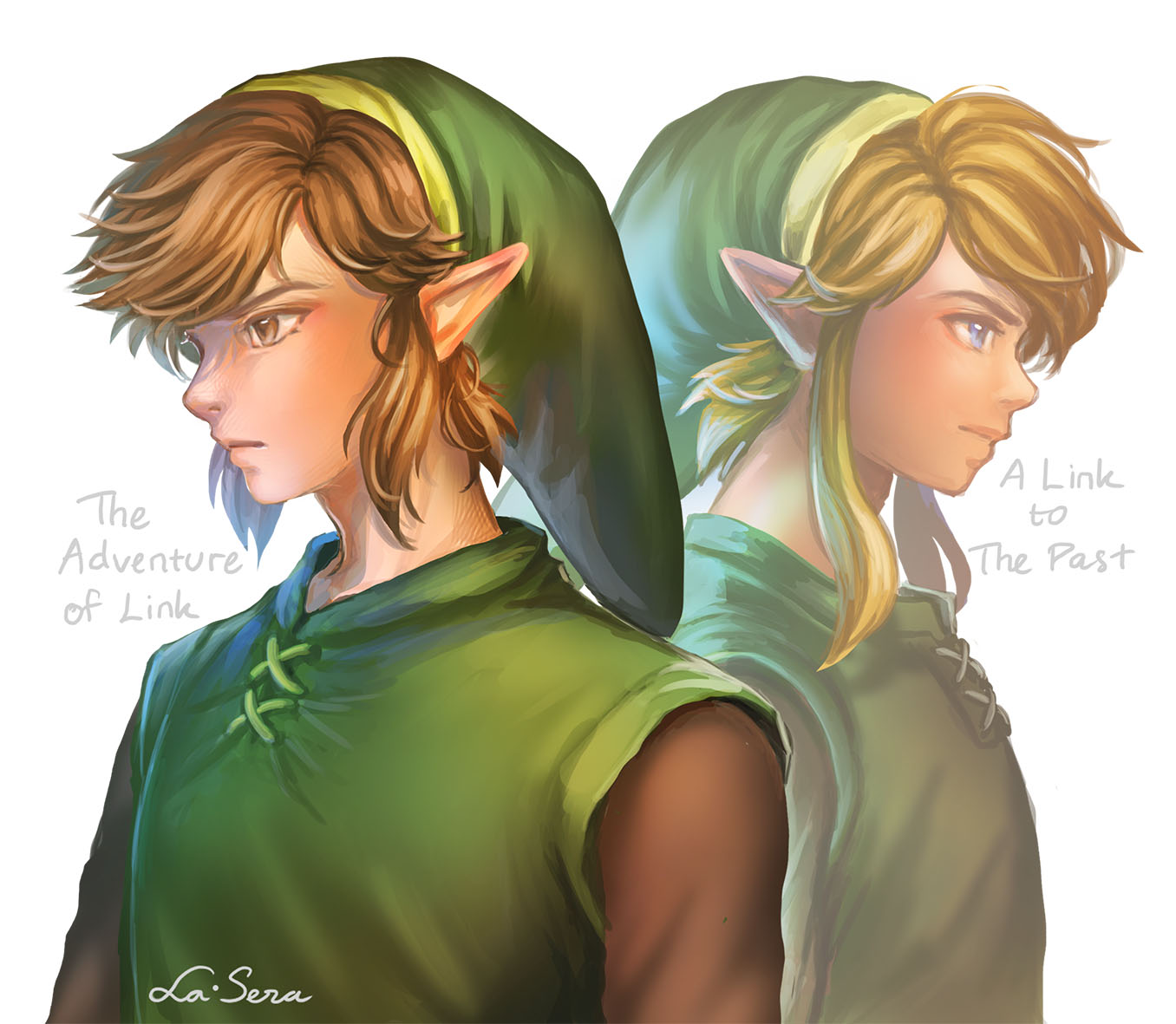 2boys, back-to-back, bangs, blonde_hair, blue_eyes, brown_hair, brown_shirt, closed_mouth
