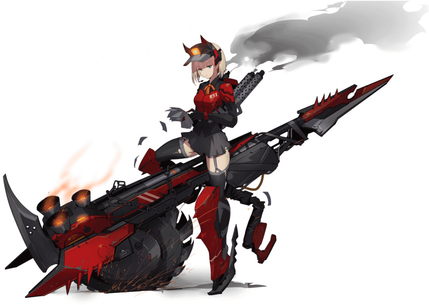 1girl, armored_legwear, artery_gear, artery_gear:_fusion, artist_request, black_thighhighs, blonde_hair, green_eyes