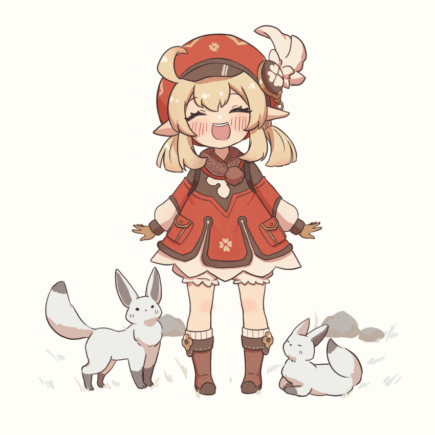 1girl, :d, ^_^, ahoge, backpack, bag, bangs, bloomers