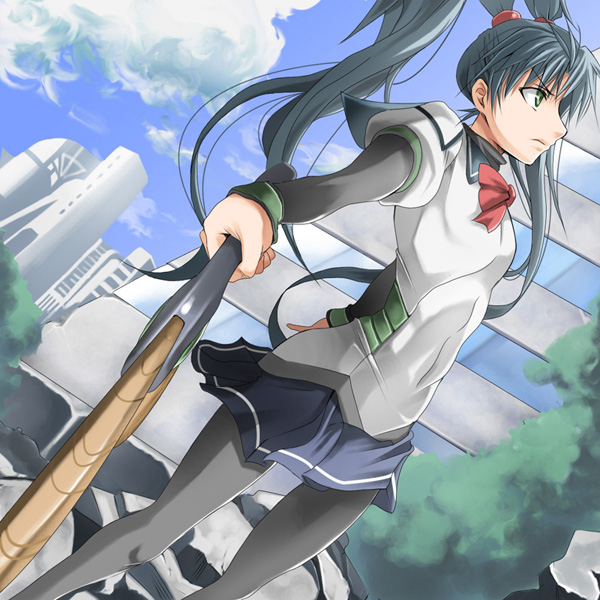 cloud, clouds, gray_legwear, green_eyes, kaeru_(ka=l), kutuna_yui, long_hair, pantyhose