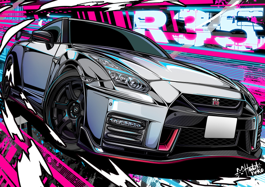 absurdres, artist_name, car, haduki_neko, headlight, highres, motor_vehicle, nissan