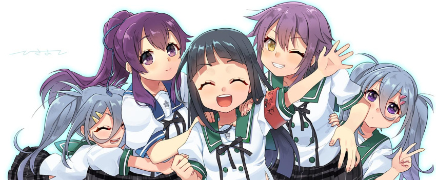 5girls, black_hair, blue_hair, closed_eyes, ensemble_girls!, facing_viewer, futaba_minazuki, futaba_mizuki