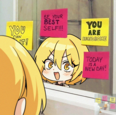>:), 1girl, :d, bbunny, blonde_hair, blush, collared_shirt, don_quixote_(limbus_company)