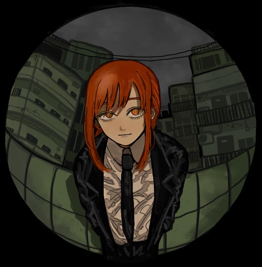 1girl, bangs, black_jacket, black_necktie, black_pants, braid, braided_ponytail, chainsaw_man