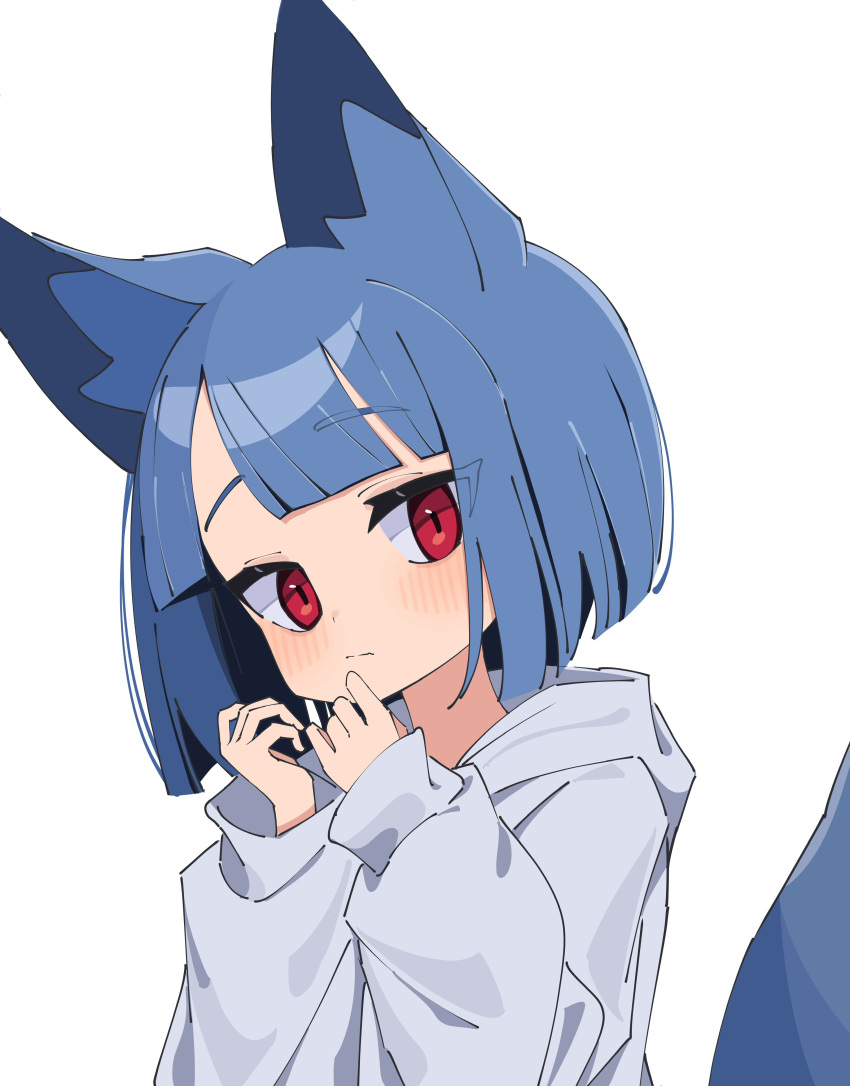 1girl, absurdres, animal_ear_fluff, animal_ears, bangs, blue_hair, blush, closed_mouth