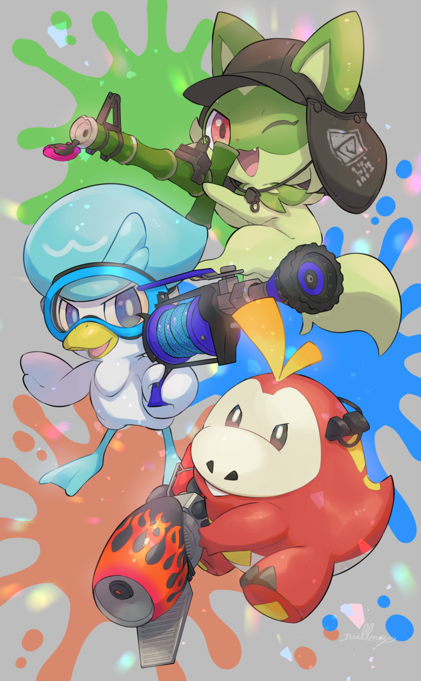 ;d, absurdres, animal_focus, artist_name, bamboozler_14_(splatoon), baseball_cap, black_headwear, blue_eyes