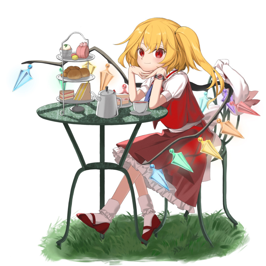 1girl, ascot, back_bow, bangs, blonde_hair, blue_ascot, blush, bow