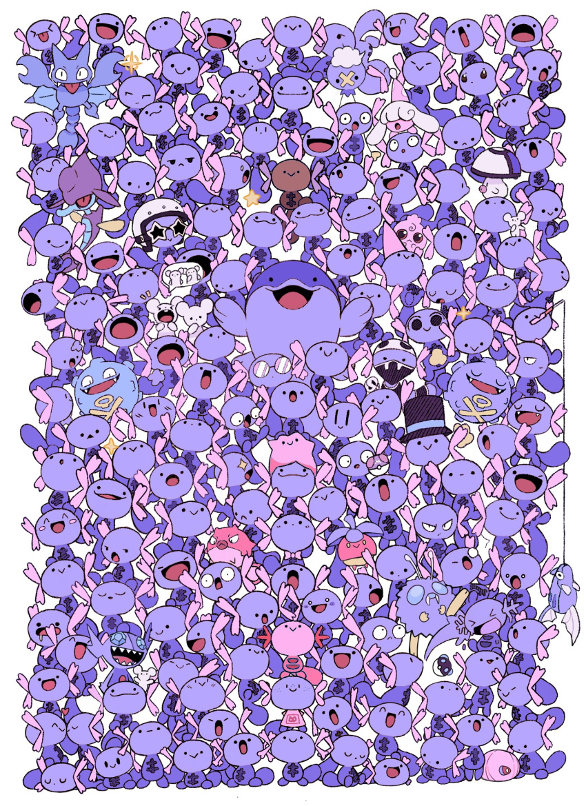 ^_^, alternate_color, blush_stickers, bounsweet, cascoon, clodsire, closed_eyes, clothed_pokemon