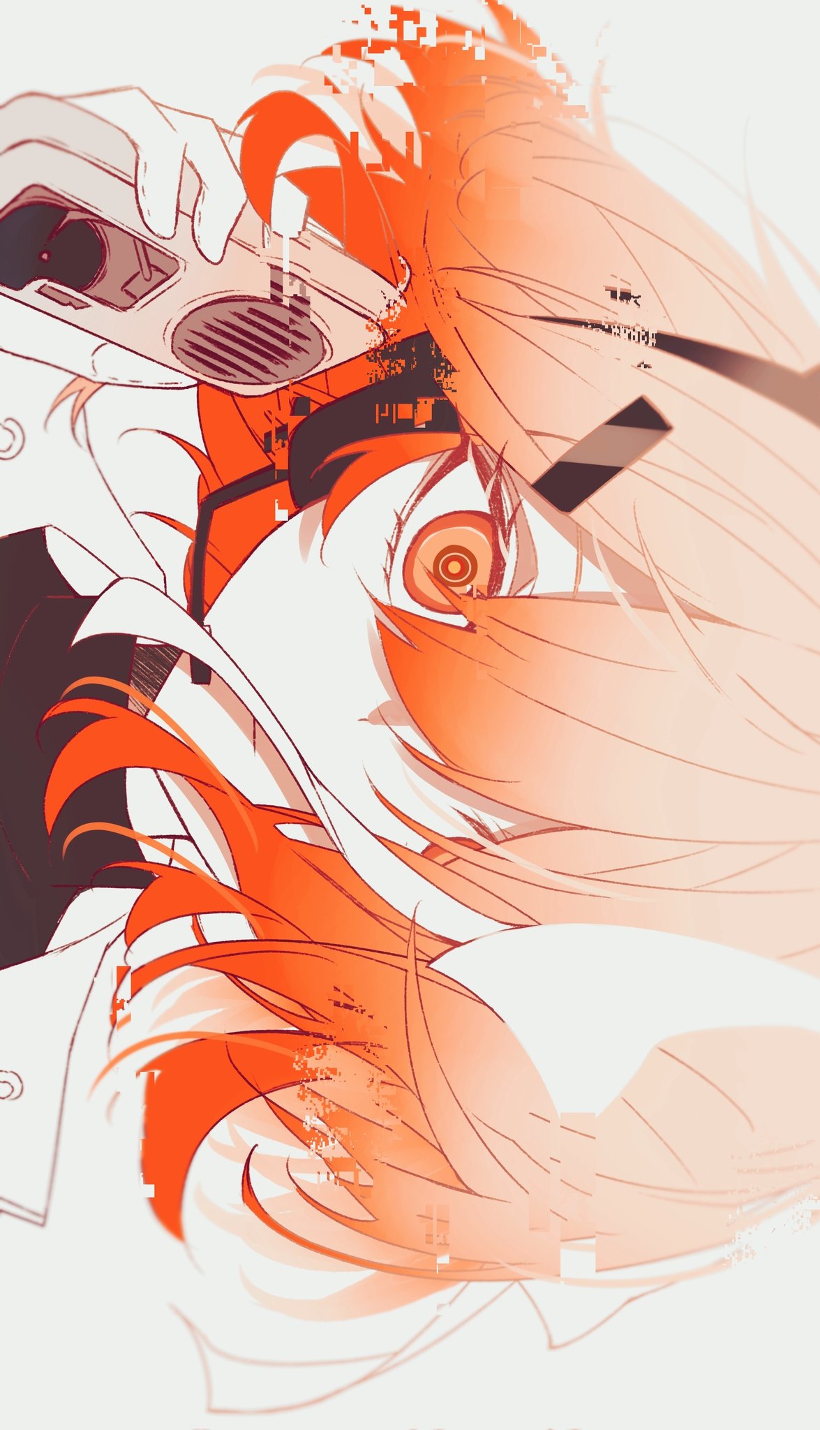 1girl, a.i._voice, adachi_rei, black_shirt, cassette_player, closed_mouth, empty_eyes, expressionless