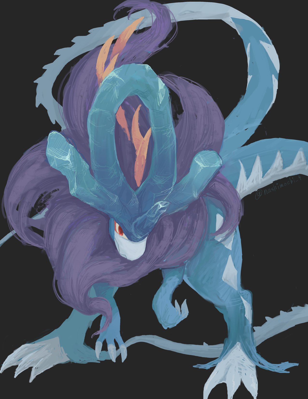 black_background, claws, closed_mouth, highres, horns, nashimochi_4, no_humans, pokemon