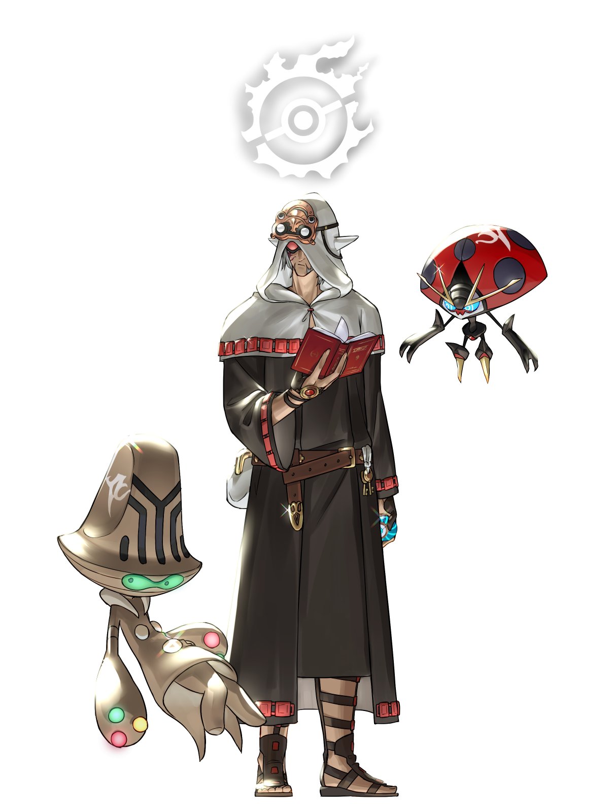 1boy, beard, belt, black_robe, book, crossover, elezen, elf