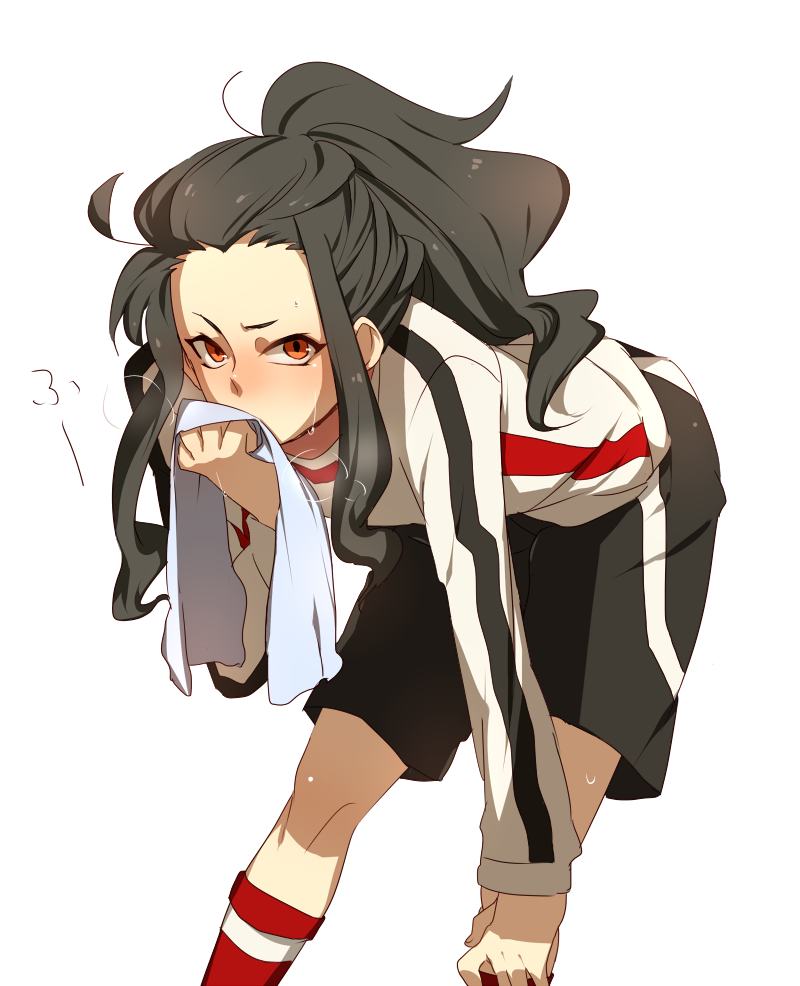 black_hair, dezarm, inazuma_eleven, male, red_eyes, solo, sweat, towel