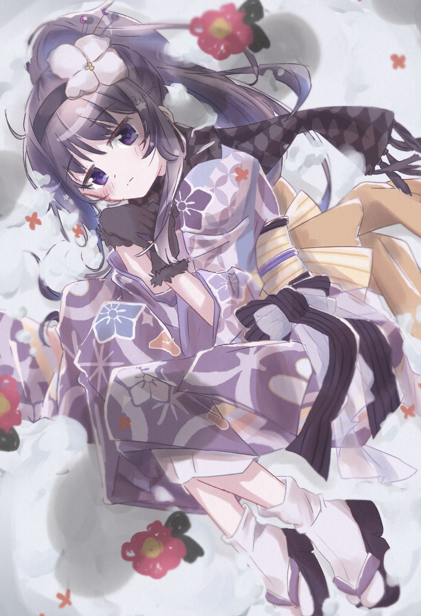 1girl, absurdres, akemi_homura, akemi_homura_(haregi_ver.), argyle, argyle_scarf, bangs, black_gloves