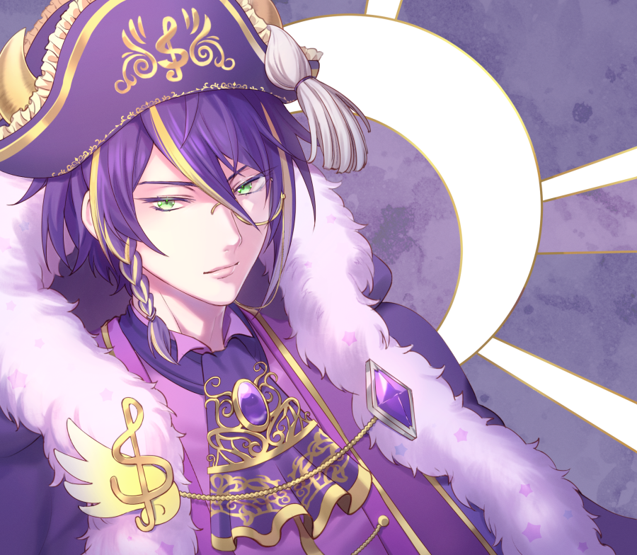 1boy, ascot, blonde_hair, cape, closed_mouth, cow_boy, cow_horns, expressionless