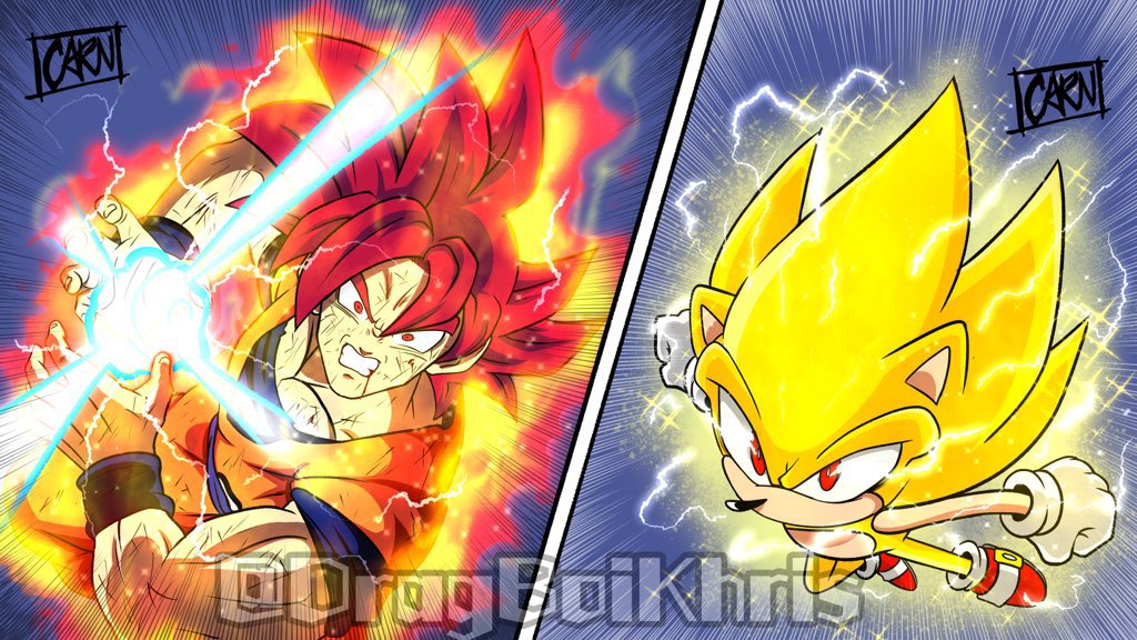2boys, animal_nose, aura, battle, crossover, dougi, dragon_ball, dragon_ball_super