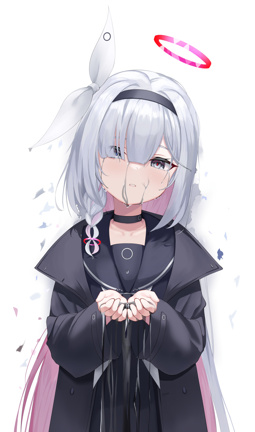 1girl, a.r.o.n.a_(blue_archive), absurdres, black_choker, black_coat, black_eyes, black_hairband, black_headband