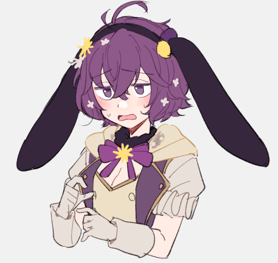 1girl, animal_ears, antenna_hair, bangs, bernadetta_von_varley, bernadetta_von_varley_(spring), blush, breasts