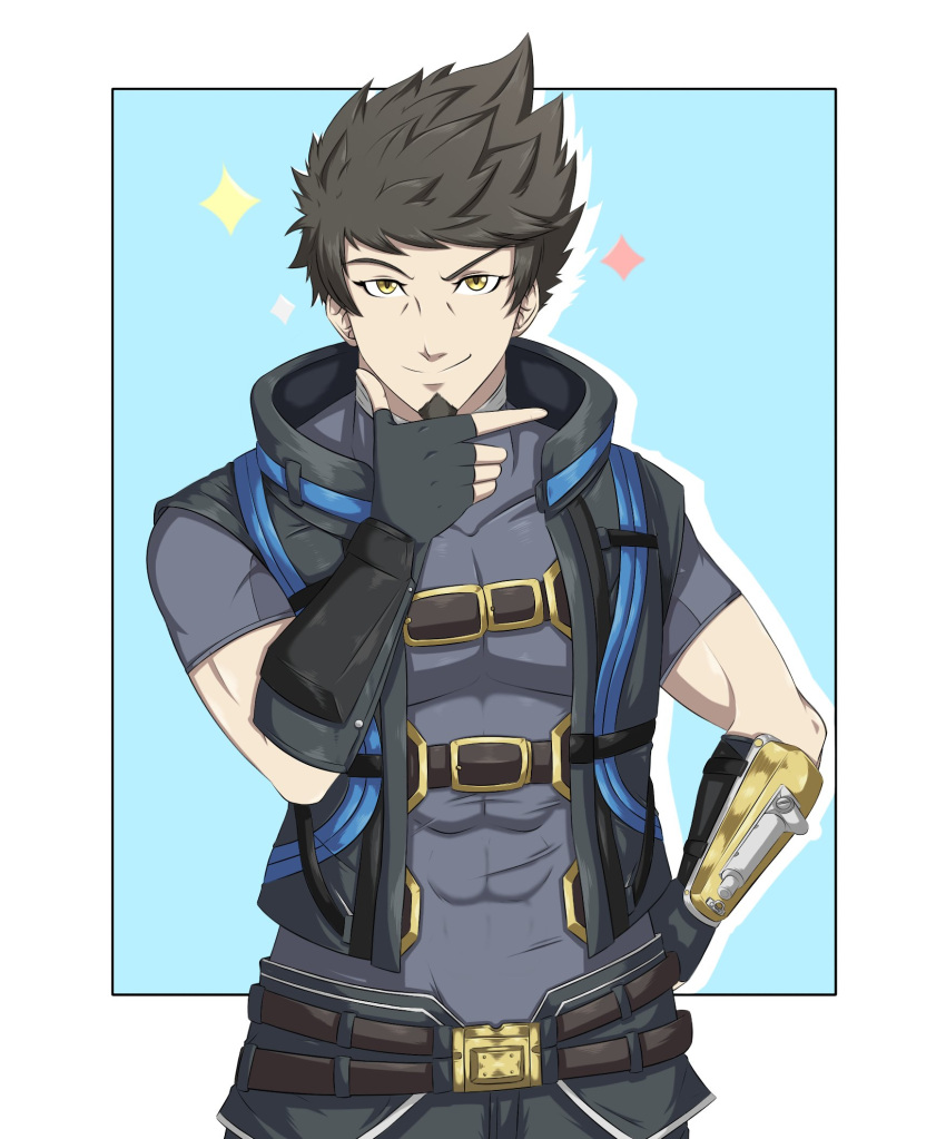 1boy, abs, aged_up, armor, bags_under_eyes, belt, brown_hair, ememtrp