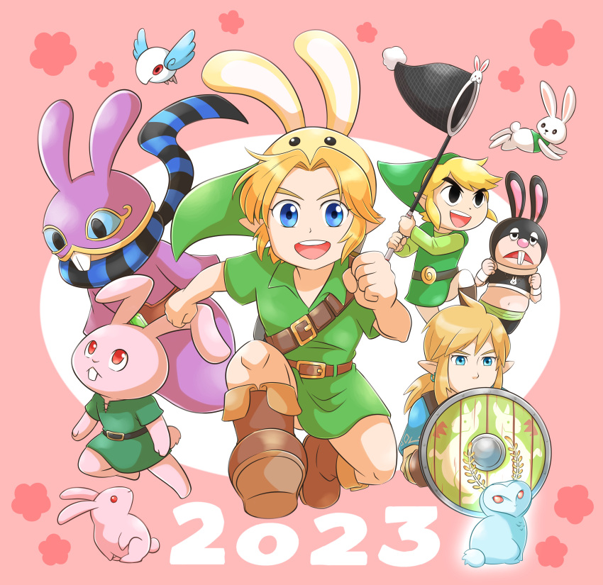 2023, 4boys, :d, absurdres, animal_ears, aogaeru_(pixiv46613656), bangs, belt