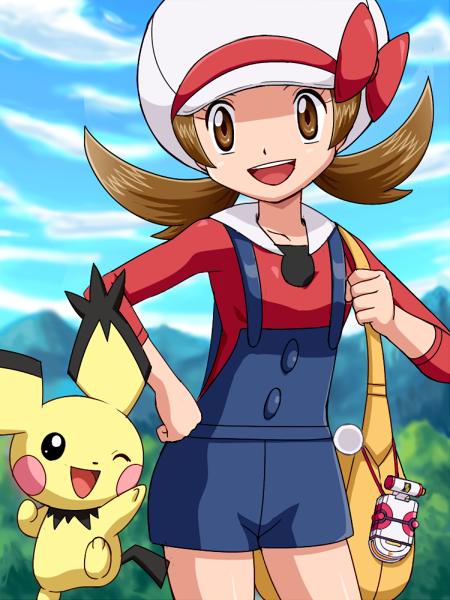 1girl, creatures_(company), game_freak, hat, hat_ribbon, kotone_(pokemon), nintendo, overalls