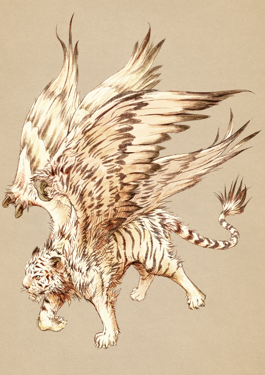absurdres, blue_eyes, brown_background, brown_theme, creature, highres, monochrome, no_humans