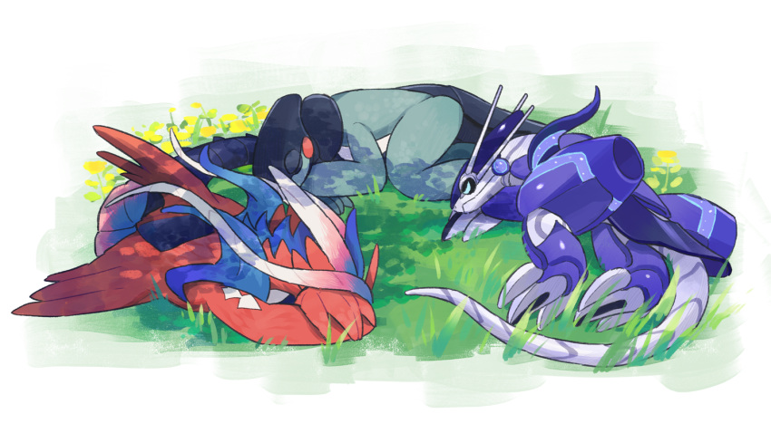 animal_focus, border, closed_mouth, commentary, cyclizar, flower, fuku_(huku_m), grass