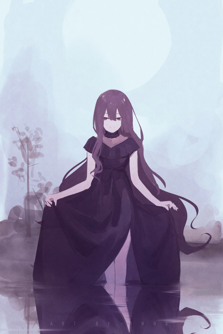 1girl, absurdres, artist_name, bangs, black_choker, black_dress, black_veil, choker