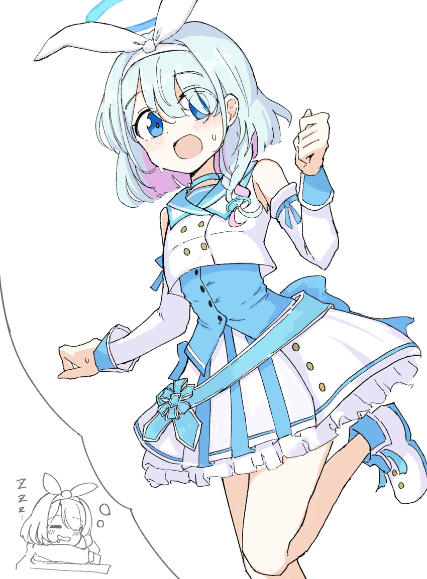 1girl, arona_(blue_archive), bare_legs, bare_shoulders, blue_archive, blue_eyes, blue_hair, halo