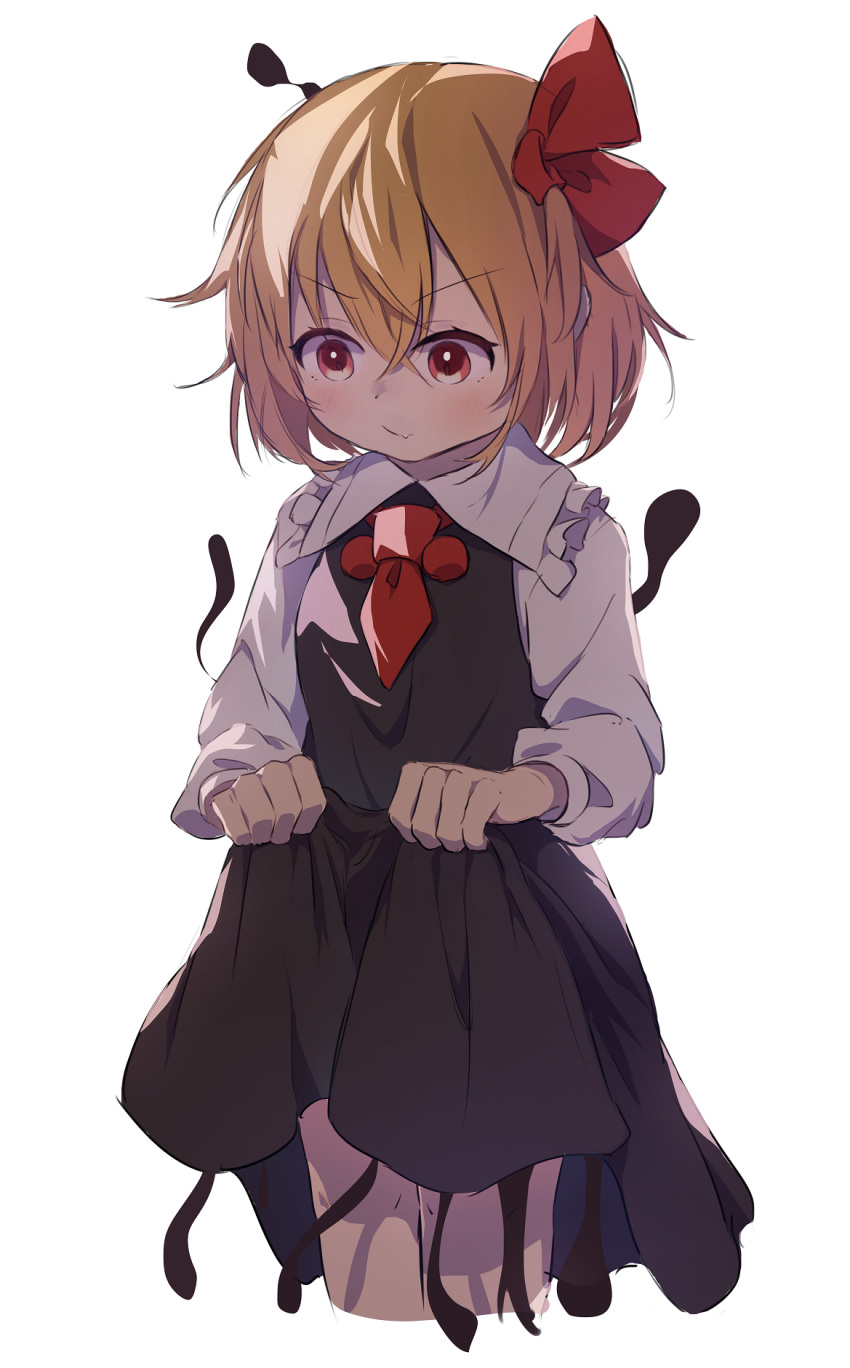 1girl, ar_(maeus), ascot, bangs, black_skirt, black_vest, blonde_hair, blush