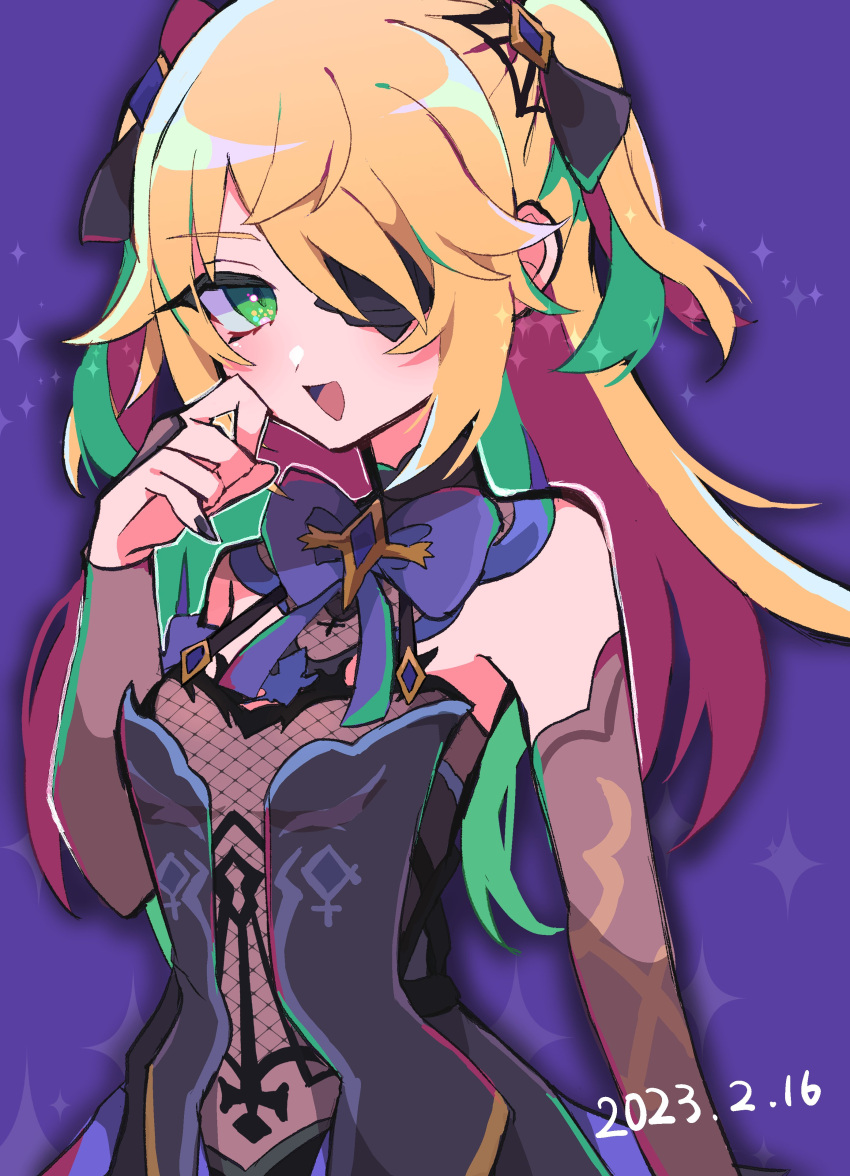 1girl, absurdres, bare_shoulders, bat_ornament, black_ribbon, blonde_hair, blush, bodystocking