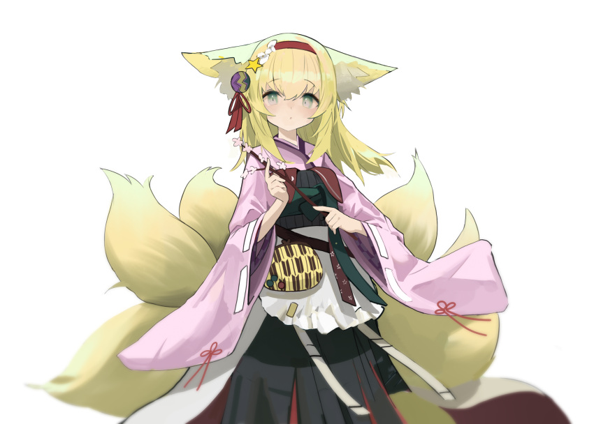 1girl, animal_ears, apron, arknights, bag, blonde_hair, chinese_commentary, commentary