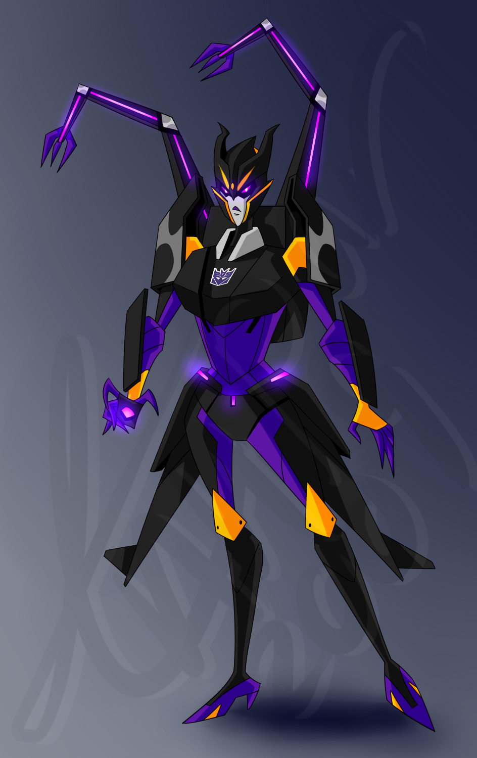 1girl, airachnid, annpar2009, armor, black_panties, breasts, colored_skin, high_heels