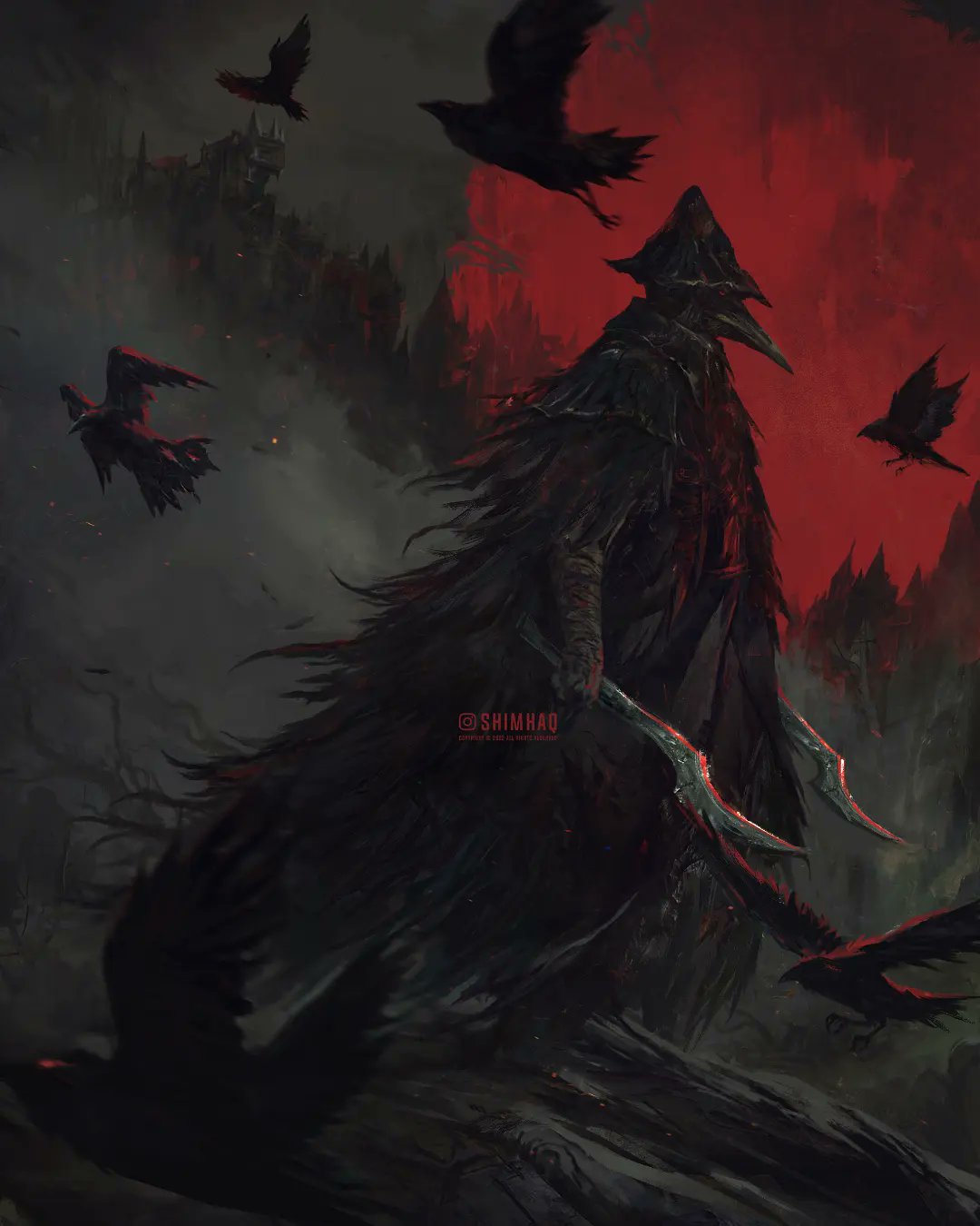 architecture, artist_name, bird, black_bird, black_wings, blade_of_mercy, bloodborne, building