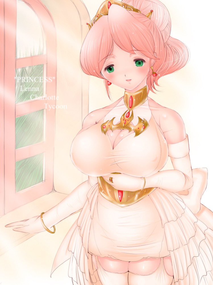 bare_shoulders, bracelet, choker, cleavage, crown, dress, earrings, elbow_gloves