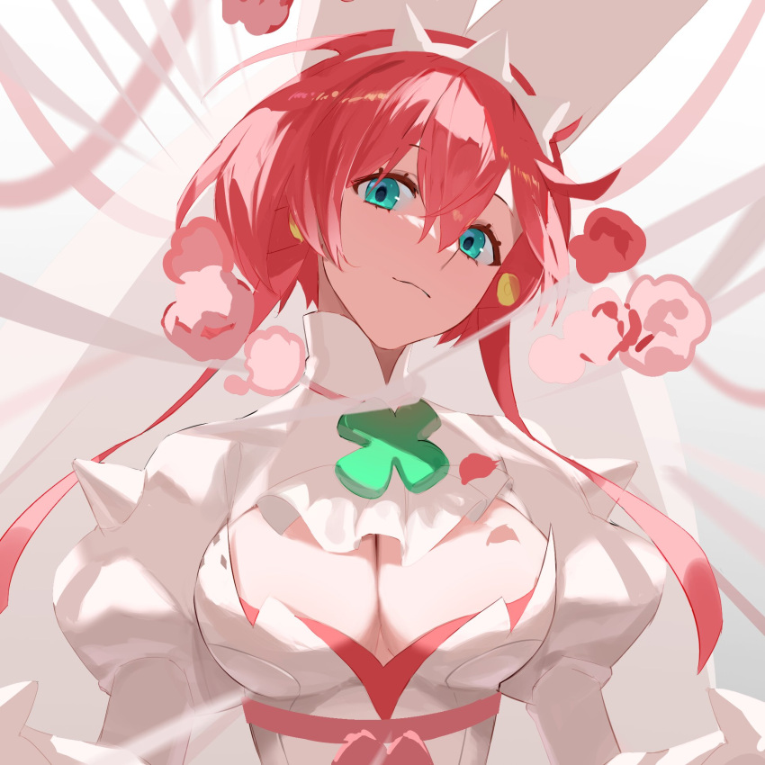 ahoge, aimitkkays, aqua_eyes, breasts, bridal_veil, clover, dress, elphelt_valentine