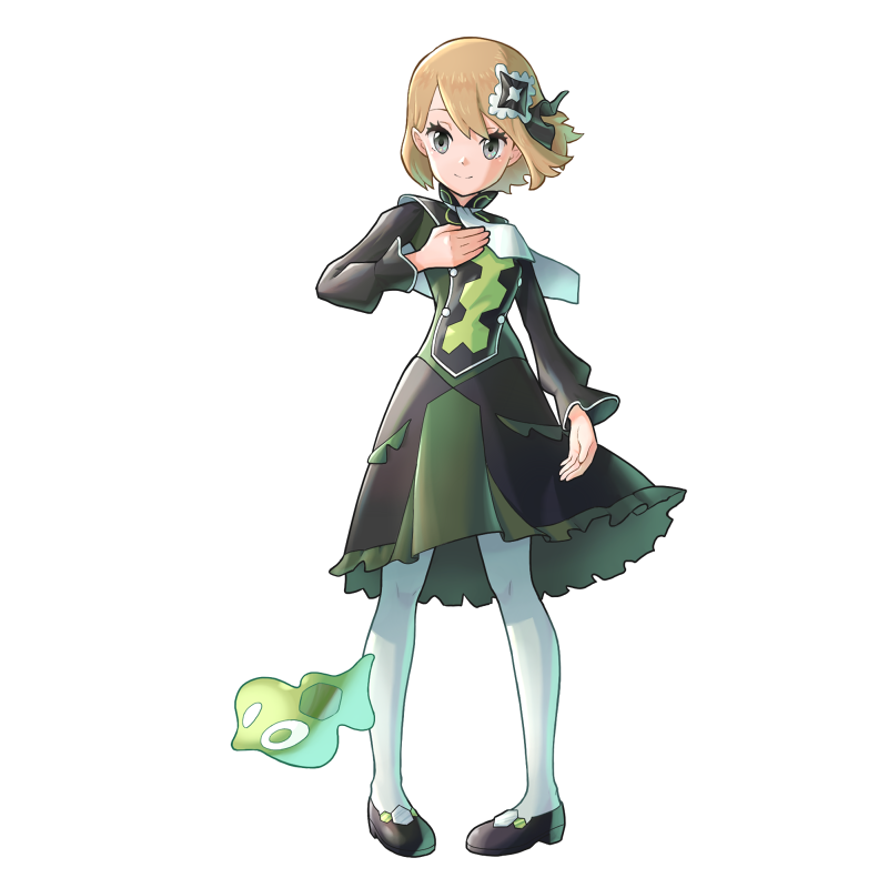 1girl, ascot, bangs, black_footwear, blonde_hair, buttons, closed_mouth, commentary