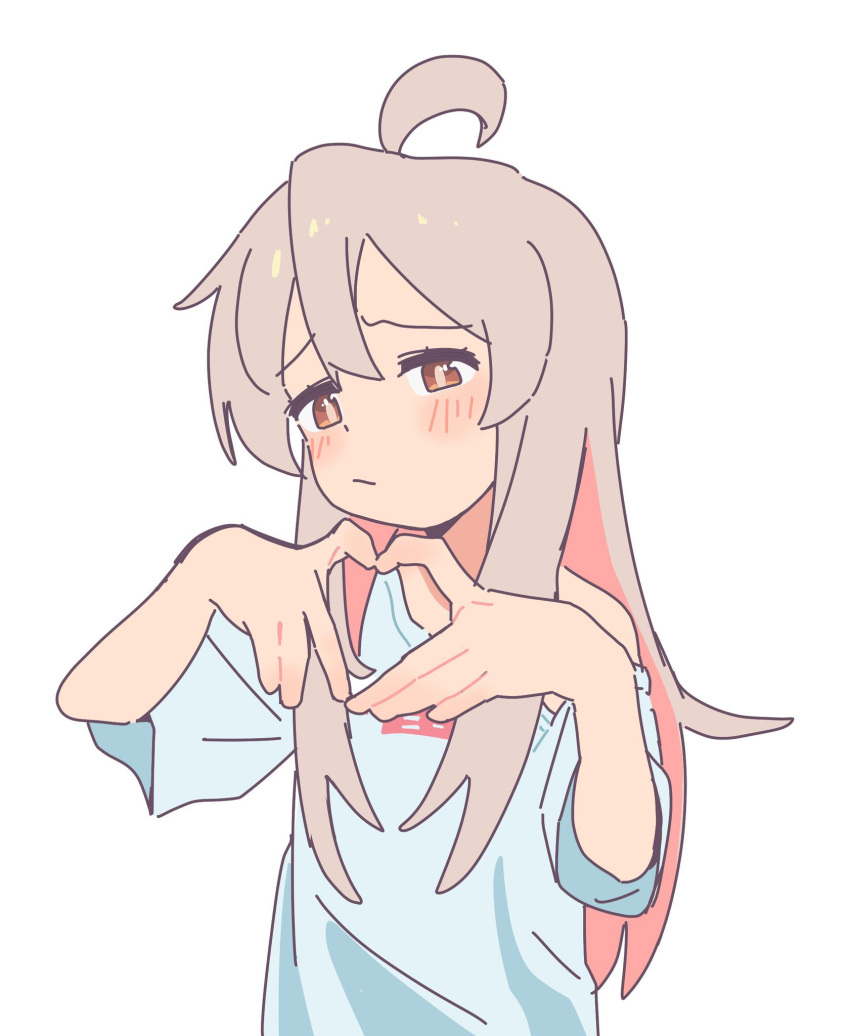 1girl, ahoge, doublep0ints, heart, heart_hands, highres, long_hair, off_shoulder