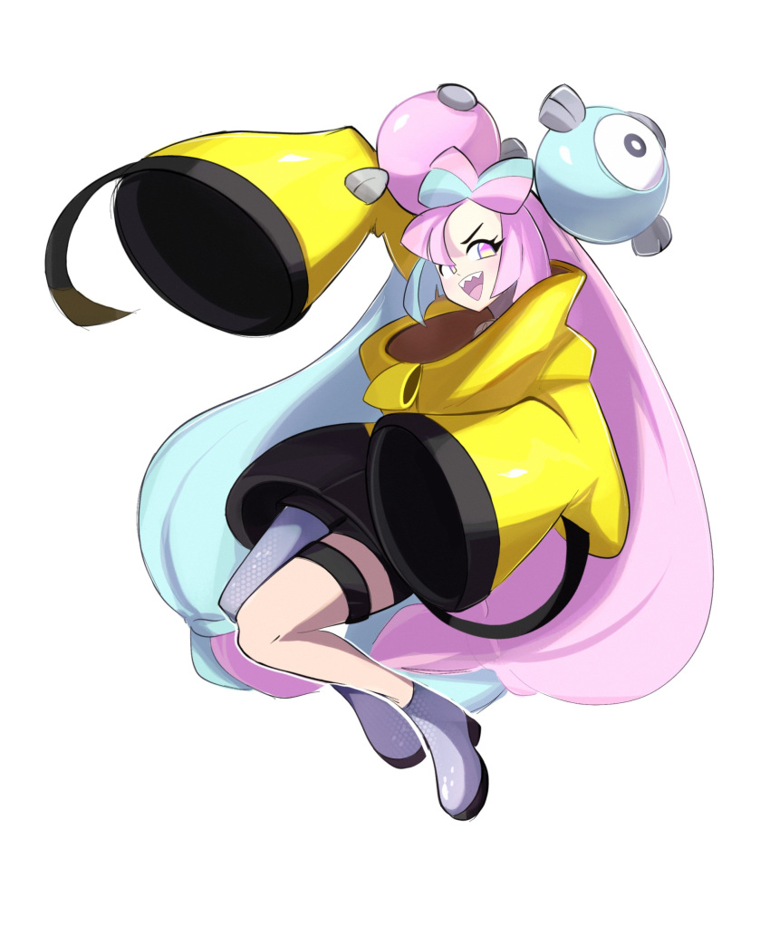 1girl, :d, absurdres, bangs, black_shorts, boots, character_hair_ornament, commentary
