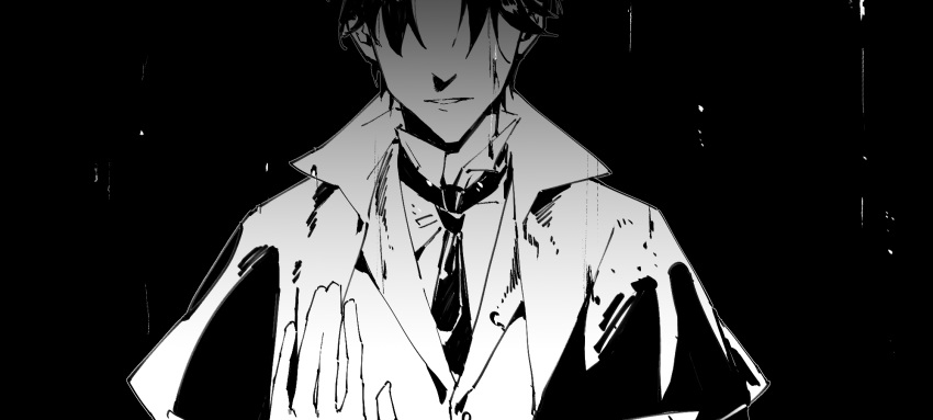 0000-111-0100-0, 1boy, bangs, black_background, chinese_commentary, coat, commentary_request, dark