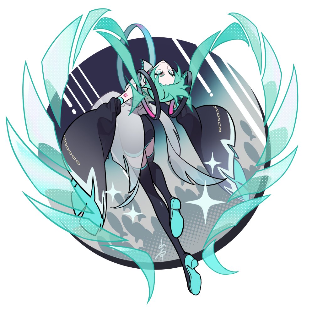 1girl, alternate_costume, aqua_eyes, aqua_hair, arched_back, black_footwear, boots, border