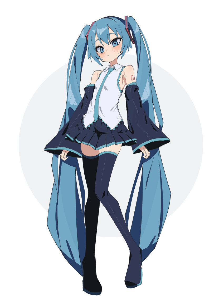 1girl, absurdres, aqua_eyes, aqua_hair, aqua_necktie, bangs, black_footwear, black_skirt