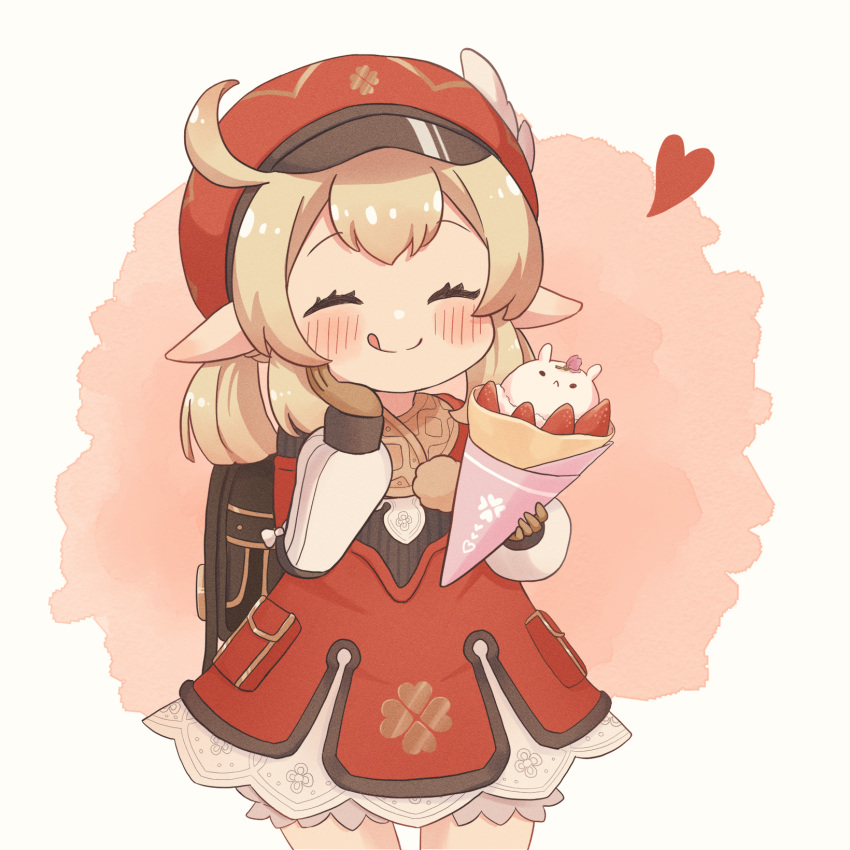 1girl, :q, ^_^, ahoge, backpack, bag, bangs, bloomers