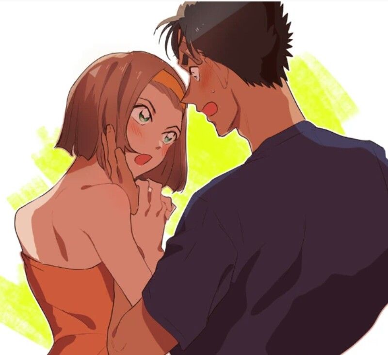 1boy, 1girl, brown_hair, couple, detective_conan, female, kyougoku_makoto, male